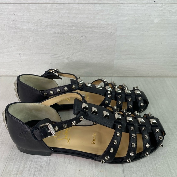 Christian Louboutin LoubiClou Studded Caged Leather Gladiator Sandals Sz 37.5 - Picture 8 of 14